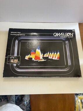 Cameleon "World's Fare" sailboat-themed acrylic Serving Tray Vintage W/ Box